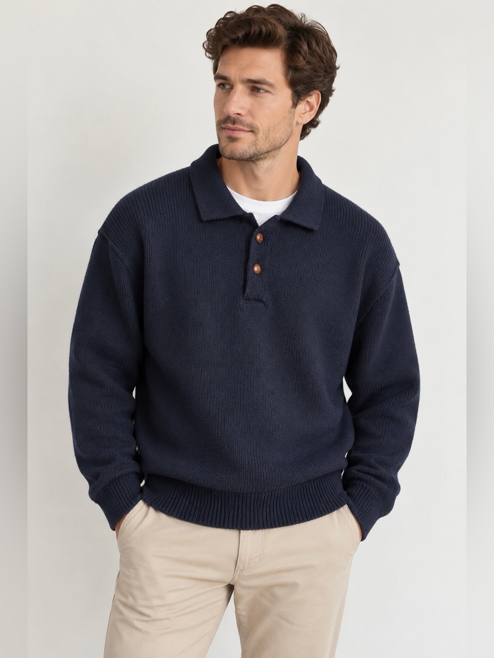 Abercrombie & Fitch Vintage Navy Pure Wool Collared Knit Sweater Men’s M